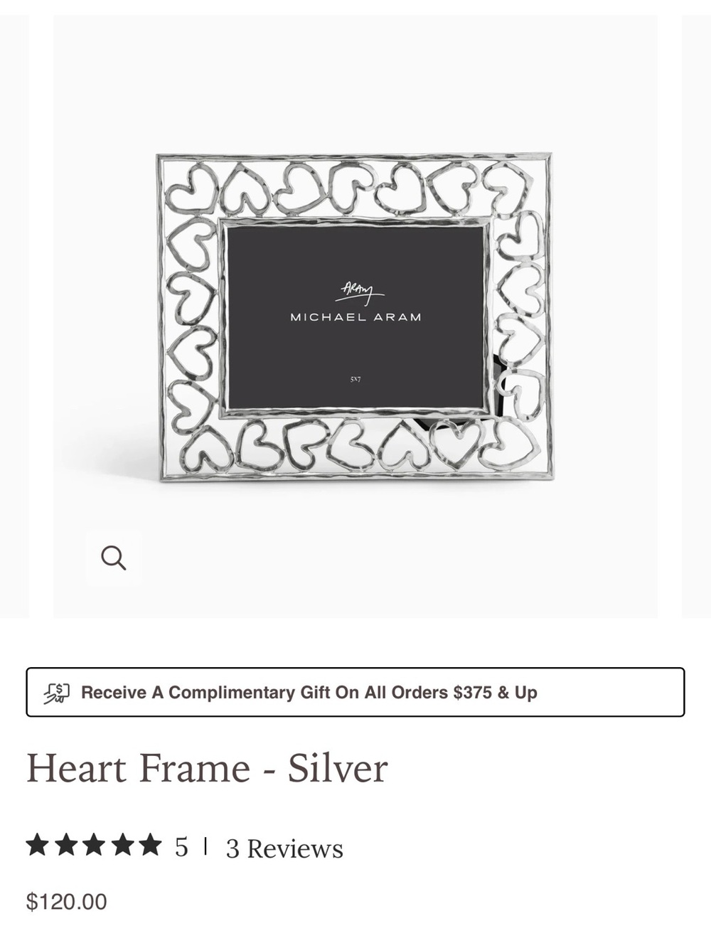 Michael Aram Silver Heart Openwork Picture Frame